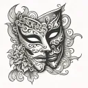 drama mask split  by hand tattoo design idea
