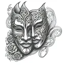 drama mask split  by hand tattoo design idea