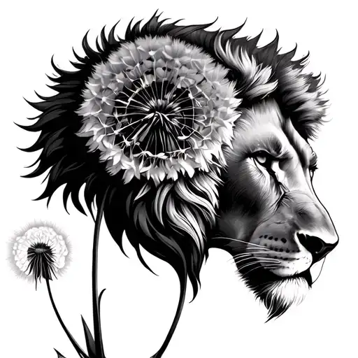 dandelion and lion head tattoo design idea