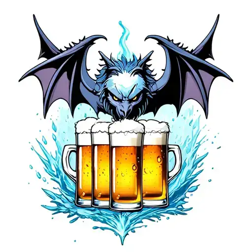 4 Gargoyles, Barley Gargoyle, Hop Gargoyle, Water Gargoyle, Yeast Gargoyle, combining their powers to make beer Gargoyle tattoo design idea