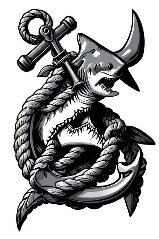 anchor compass rope shark tattoo design idea