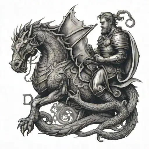 saint Georges fighting the dragon wrapped tattoo design idea