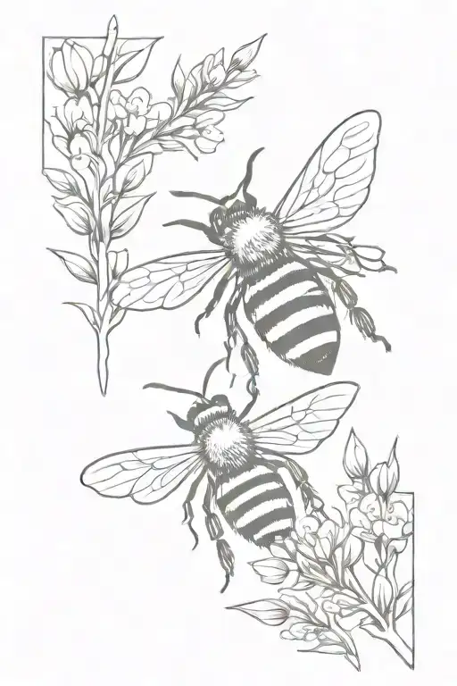 bee and heather flowers tattoo design idea