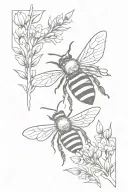 bee and heather flowers tattoo design idea