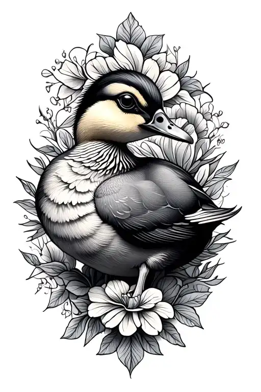 fine line ornamental tattoo with duckling tattoo design idea