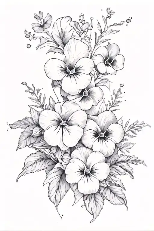 crown and pansies surrounding tattoo design idea