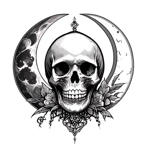 gothic skull and witchy vibes with moon sternum tattoo design idea