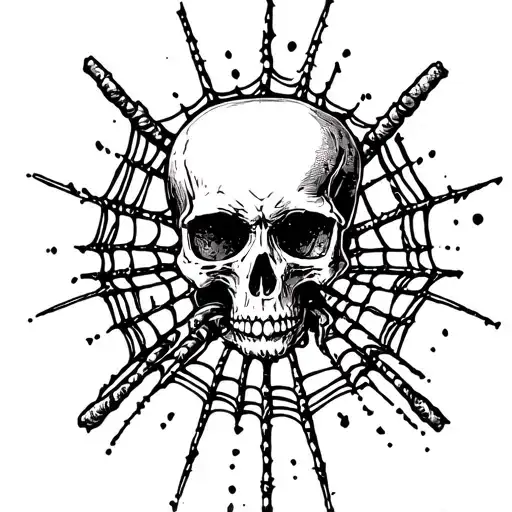 skull and spider web tattoo design idea