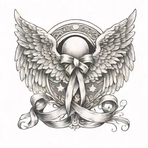 guardian angel wings and cancer ribbon tattoo design idea