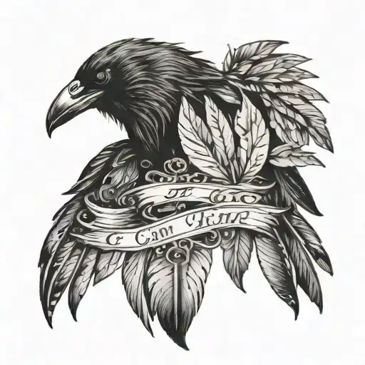 crow carrying the phrase "It can't rain all the time" but with the crows feathers fading  tattoo design idea
