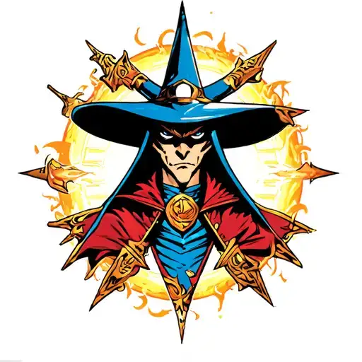 dark magician from yugioh tattoo in american traditional style tattoo design idea