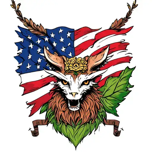 Irish, scotish, American flag hybrid creature combining elements tattoo design idea