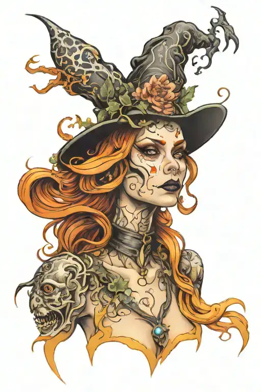 hot witch tattoo design idea