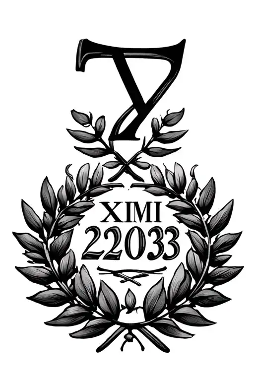 Laurel wreath with the roman numeral for 7 above it and the numeral for 2003 below it tattoo design idea