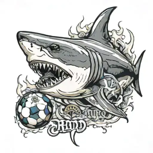 Real madrid football with great white shark and los blancos text tattoo design idea
