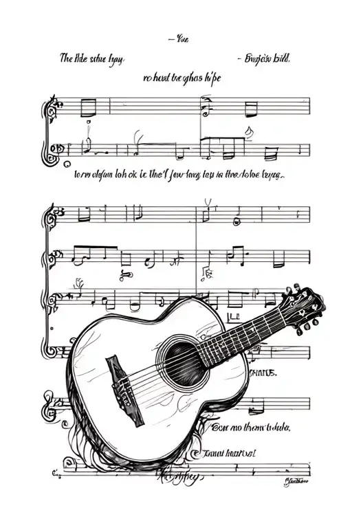 bible scripture in front of music staff with guitar beside piece  tattoo design idea
