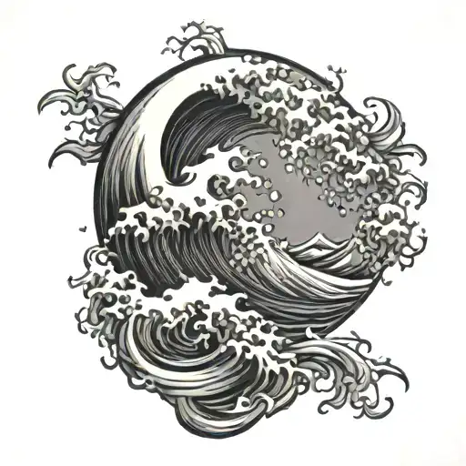 Japanese wave framed in a lightning bolt tattoo design idea