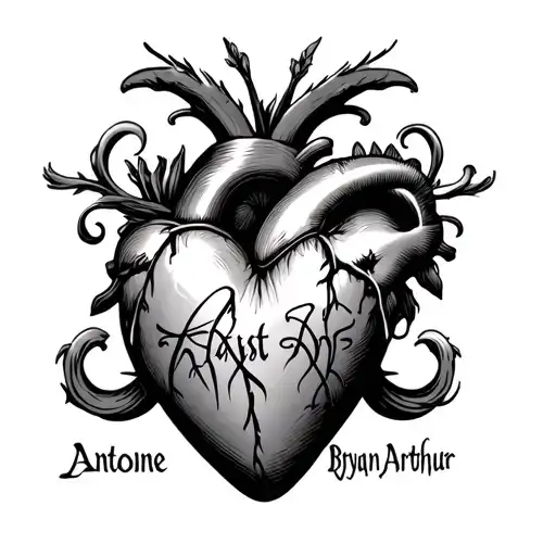 Heart with first name Antoine Bryan Arthur tattoo design idea