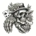 skull hand, playing cards,flowers tattoo design idea