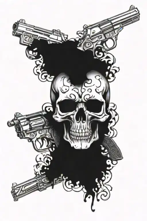 Skull with guns tattoo design idea