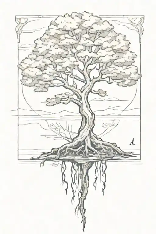 Cypress tree with roots shaped like an anchor tattoo design idea