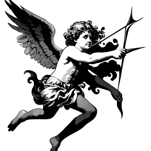 cupid shooting arrow tattoo design idea