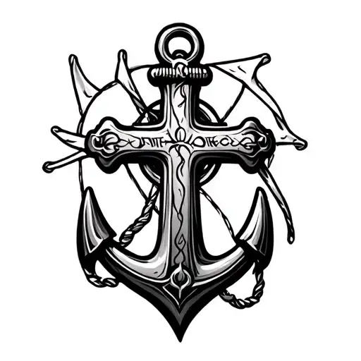 Christianity cross made from ship anchor tattoo design idea