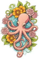 octopus, snowdrop, rose,  marigold flower tattoo design idea