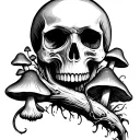 Skull and mushrooms tattoo design idea