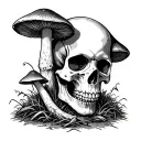 Skull and mushrooms tattoo design idea