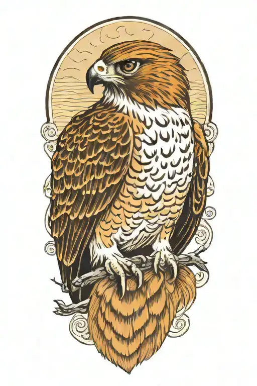 red-tailed hawk perched tattoo design idea