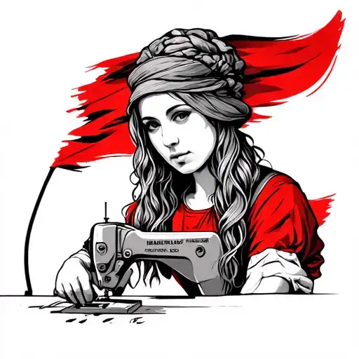 marigona woman sewing albanian flag tattoo design idea