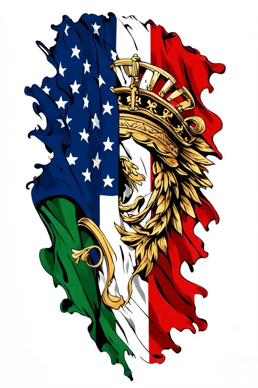 Irish and Italian flags morphing into American flag tattoo design idea