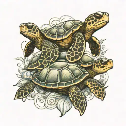 three sea turtles line drawn tattoo design idea