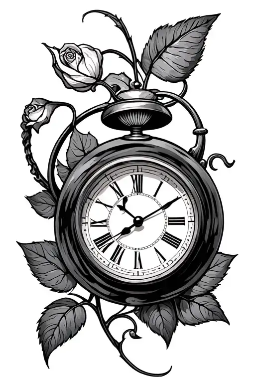 Aquarius fishing brick rose clock tattoo design idea