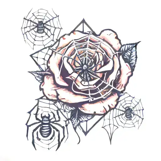 rose with spider web tattoo design idea