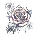rose with spider web tattoo design idea