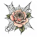 rose with spider web tattoo design idea