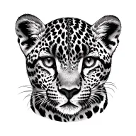 "Small realistic leopard cub tattoo design, very detailed and lifelike, in black and white, minimalistic and clean style tattoo design idea