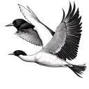 one swan and one robin flying together tattoo design idea