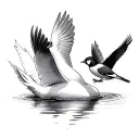 one swan and one robin flying together tattoo design idea