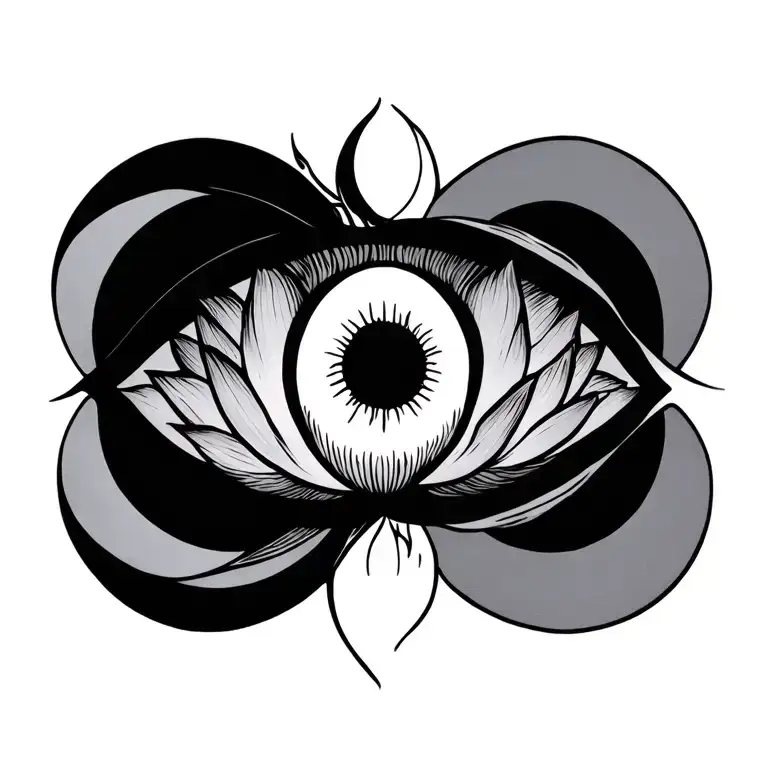 lotus,evil eye and moon phases tattoo design idea