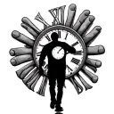 silhouette of a man walking across the hands of a clock tattoo design idea