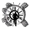 silhouette of a man walking across the hands of a clock tattoo design idea