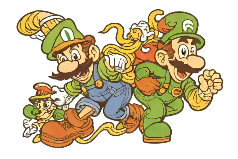 make me a tattoo of a man dressed as luigi from luigi mansion sucking up a ghost in the shape of a woman tattoo design idea