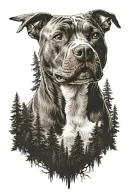 pitbull dog with background of the forest tattoo design idea