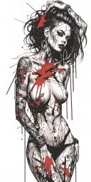 darkly alluring full nude goth girl rocking out tattoo design idea