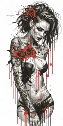 darkly alluring full nude goth girl rocking out tattoo design idea