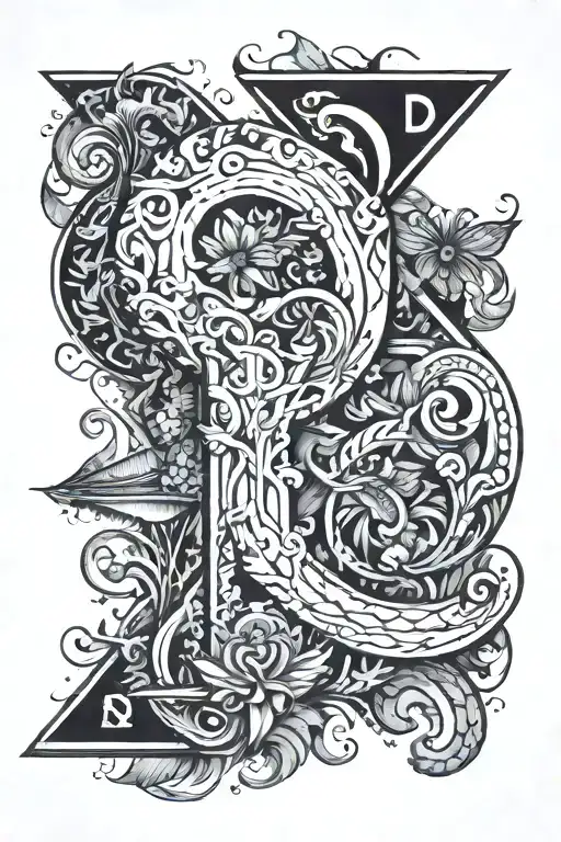  "I'd like a tattoo design that merges the number 2 and the letter D. The design should have a strong ocean theme tattoo design idea