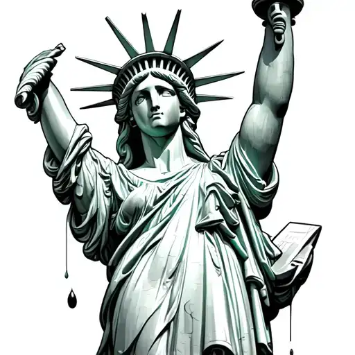 lady liberty with a tear falling tattoo design idea